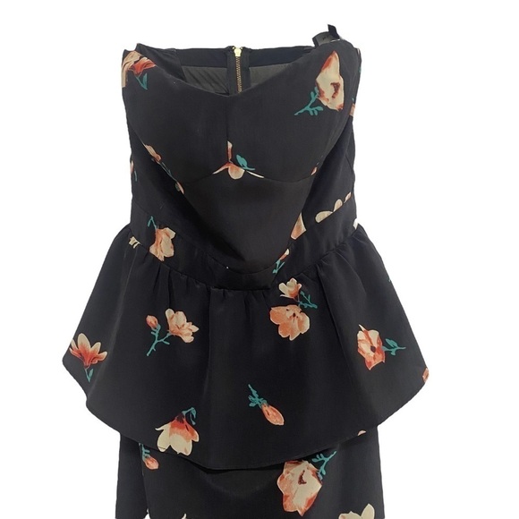 MM Couture black floral print strapless peplum maxi dress Size XS - Picture 4 of 8